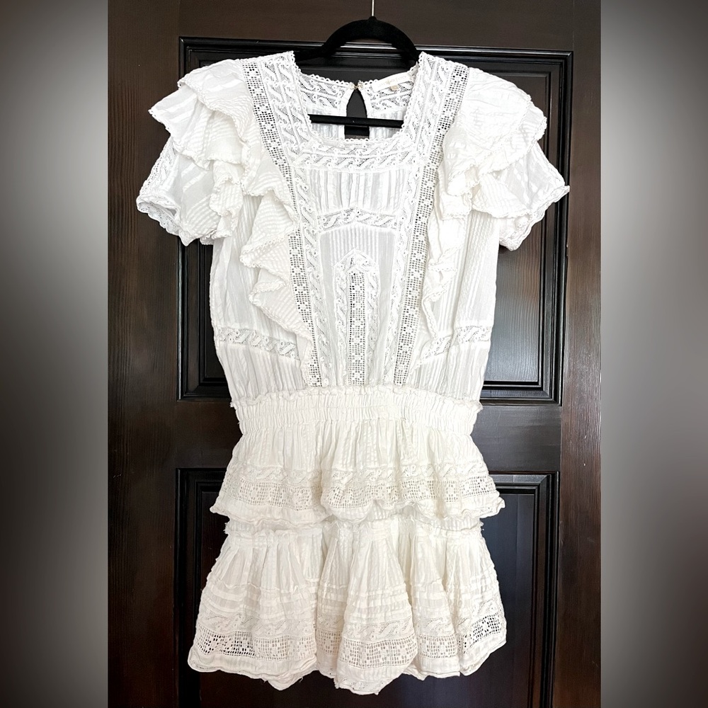 LOVESHACKFANCY  Stella Mini Lace Dress
Size Small 
Charming White Dress